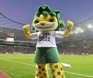 yapboz Zakumi 2010 Dünya Kupası, yeşil saçlı, güzel ve dostça leoparın maskotu